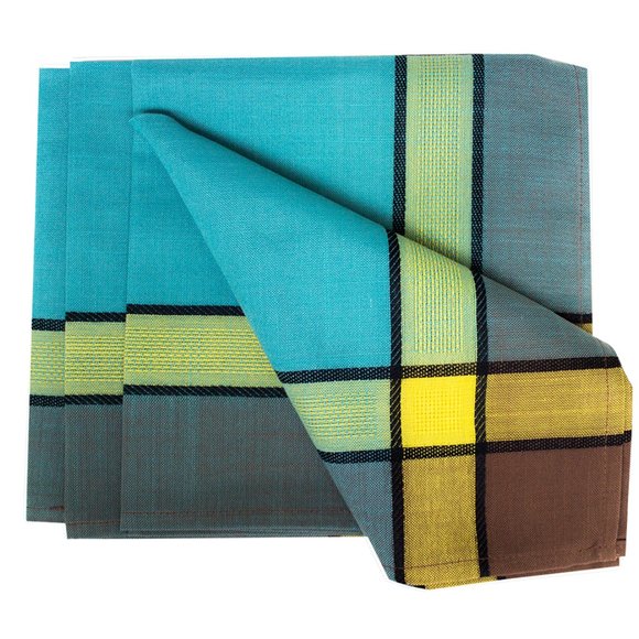 Set of 4 Sea Green Striped Border 20" Dinner Napkins - Picture 1 of 3